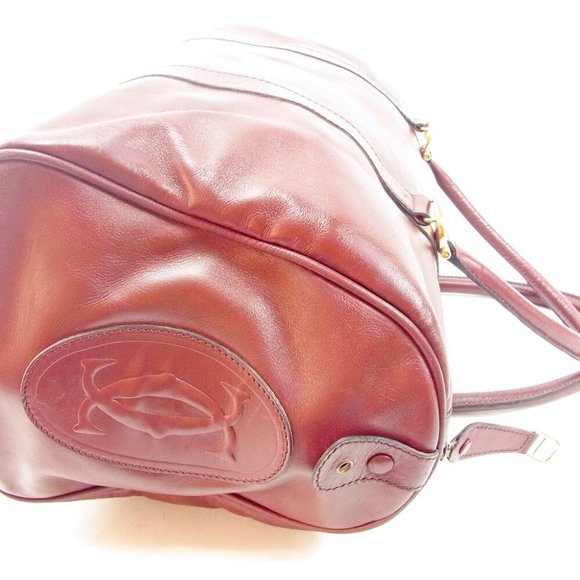 Cartier Boston Bag Mastline Bordeaux Leather Auth USED T9468 - Picture 7 of 8